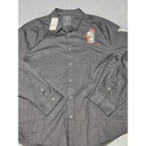 Guess Shirt Mens Extra Large Button Skulls Rose Grunge Goth Black Long Sleeve
